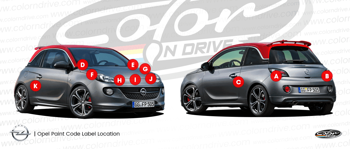 OPEL paint code label location diagram